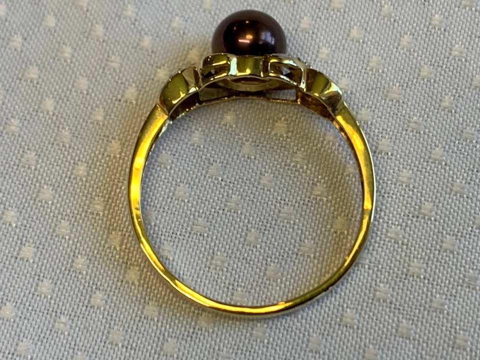 Anillo de perlas de Tahití de oro amarillo de 10K 3,18 g joyería fina talla 12,75 banda *LEER* Foto 4 de 4