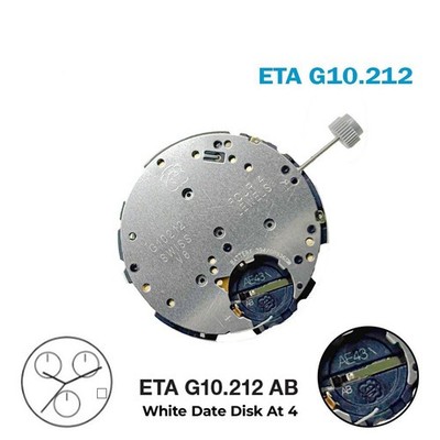 ETA G10.212 AB Swiss Made Uhrwerk - Weiße Datumsscheibe bei 4-3 Zeigern - Chr...