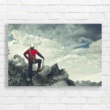 Mountaineer Standing Atop Of Rock Canvas Print Large Picture Wall Art