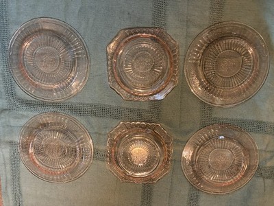 Rosa Glas Beilagenteller 6er Set Anchor Hocking Rosa Rose 15-16 cm Vintage