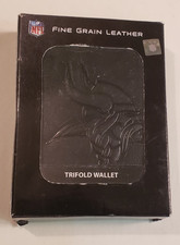 Minnesota Vikings NFL Black Tri-Fold Wallet Fine Grain Leather Embossed Logo NEW