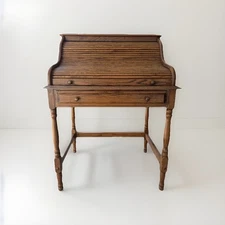 Vintage S Curve Golden Oak Wood Roll Top Desk Drawer Cabinet Desk Organizer