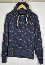 NAKETANO Hoodie Womens Size M Cowl Neck Pullover All Over Bird Print Sweatshirt