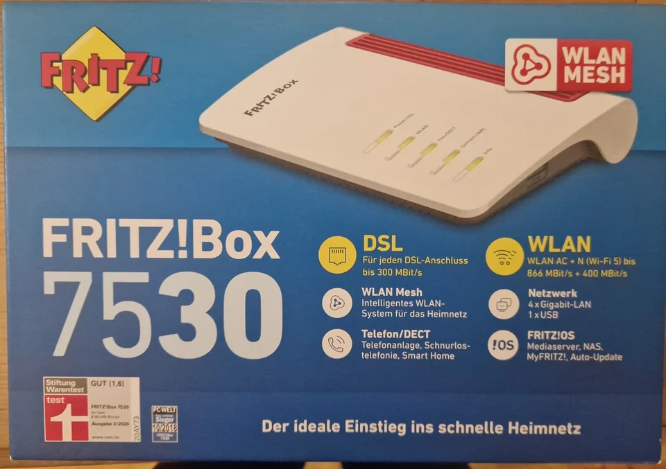 FRITZ!Box 7530 – Neu & originalverpackt – WLAN Mesh, DSL, DECT, Gigabit-LAN