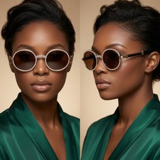 Chic Gold Metal Circle Eyeglasses With Crystals Trendy Women Sunglasses Lentes