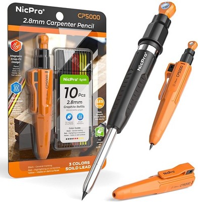 New 7-In-1 Magnetic Carpenter Pencils with Sharpener, CP5000 Construction Pencil