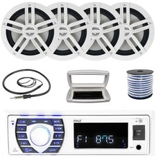 Pyle 1-DIN Bluetooth Marine MP3 Radio W/White Cover, 4x 6.5" 180W Max Speakers