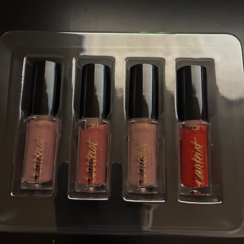 Tarte Tarteist Lip Paint 4 pc Boxed Set Neutrals with a red gloss NIB
