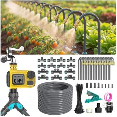 Tropfbewässerungssystem Set 30M 20 Düsen Garten Balkon Bewässerung Timer Messing