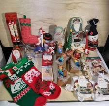 VTG Christmas Ornaments Bulk / Lot Assorted Decor Designs. Figures Candles Santa