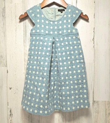 Tocca Girls Wool Party Dress Sz 6 Blue White Polka Dots Cotton Lined Cute NWOT