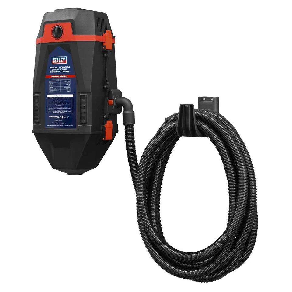 Sealey Garage Vacuum 1500W with Remote Control Wall Mounting Car Cleaner 8m Hose - Image 4 of 4