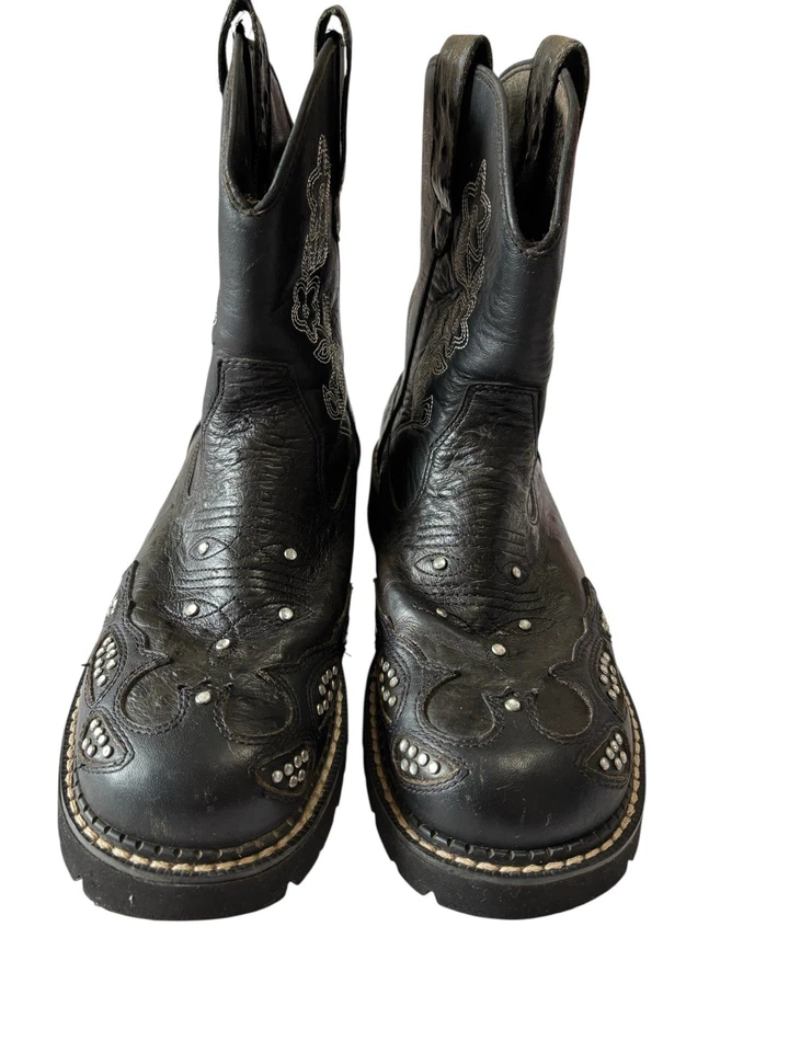 Roper Women’s Size 9 Black Leather Cowboy Boots Rhinestone Embroidered Western - Image 4 of 4