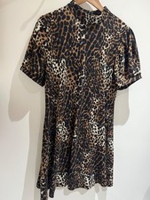 QED London Dress Size XL 18 Animal Print Fleece Short Sleeve Stretch Fit Flare