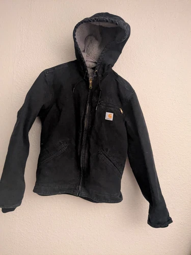 Vintage Black Carhartt Jacket J141 Sierra Sherpa Lined Hooded XS 0/2