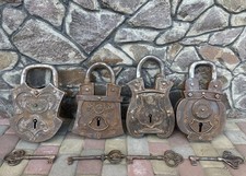 Old Vintage Hand Forged Original 2 LEVER Working Iron Lock With Key Rare 4 pcs