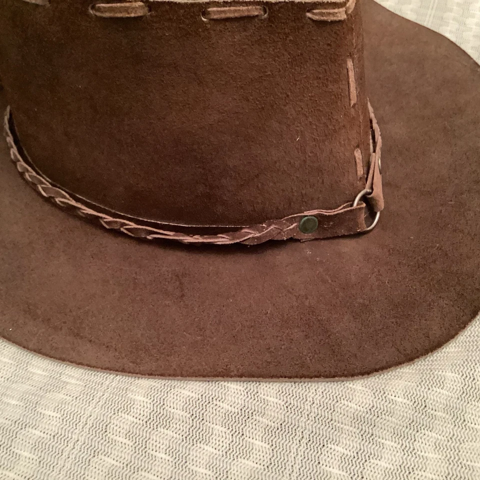 Sombrero Country Western vintage 1970 de cuero marrón Foto 4 de 4