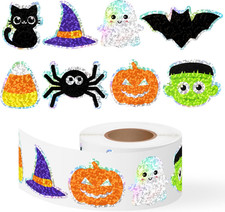 500Pcs Holographic Halloween Stickers Roll Bulk Glitter DIY Crafts for Kids