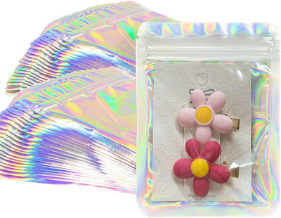 Holographic Bags 100pcs Mylar Bags 3x4 inches Resealable Bag with Party Favor Ba