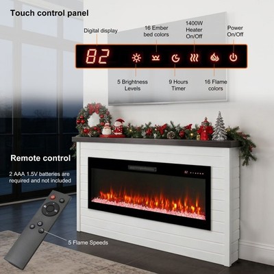 65'' Electric Fireplace w/Wall Mantel 50'' Fireplace Insert Heater Remote Timer 
