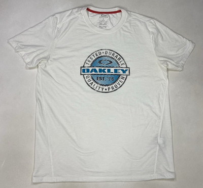 Oakley Tested Durable Quality Proven Graphic T-shirt Men XL White Short Sleeve