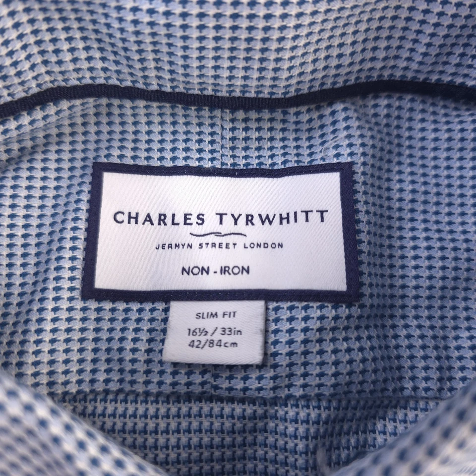Camisa de Vestir Charles Tyrwhitt 16.5 33 Calce Ajustado Azul Cuello Punto Geométrico Foto 4 de 4