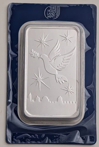 HOLY LAND MINT DOVE OF PEACE 100 GRAM .999 FINE SILVER BAR IN ASSAY SKU IL000857