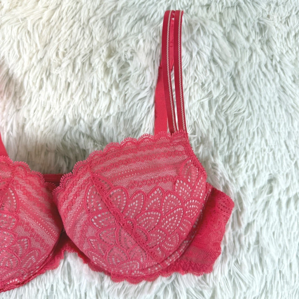 Бюстгальтер пуш-ап Chantelle розовый кружевной 36D погружение балконет на косточках футболка бюстгальтер - Изображение 2 из 4