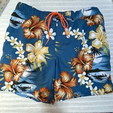 Cubavera Men's Hawaiian Floral Lined Swim Trunks Board Shorts XL Drawstring