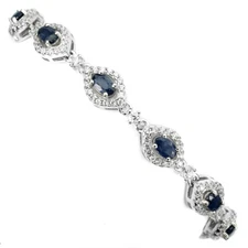 925 Sterling Silver Bracelet Oval Blue Sapphire Natural Gemstone Jewelry 9in