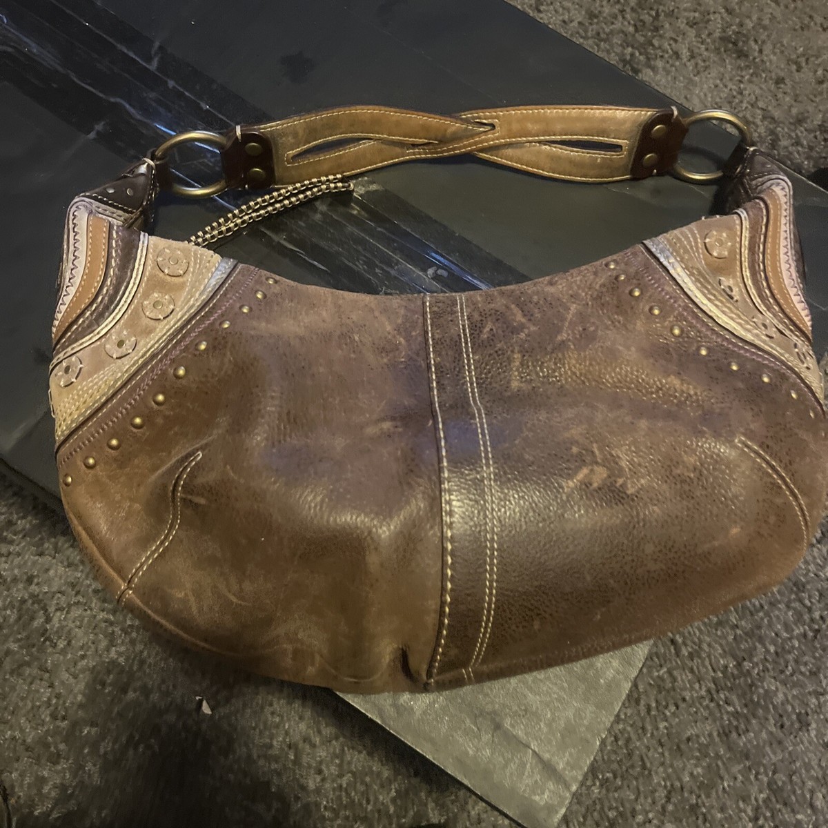 Coach Handbag Purse Soho Grommet Studded Brown Leather & Suede