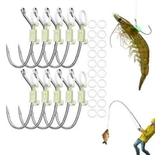 10Pcs Hooks Fishs Tool Luminous Live Shrimp Lures Hooks Tied Good Strong High