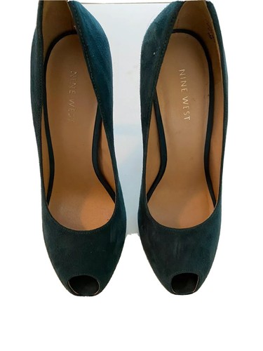 Dark Turquoise Faux Suede Heels Womens 