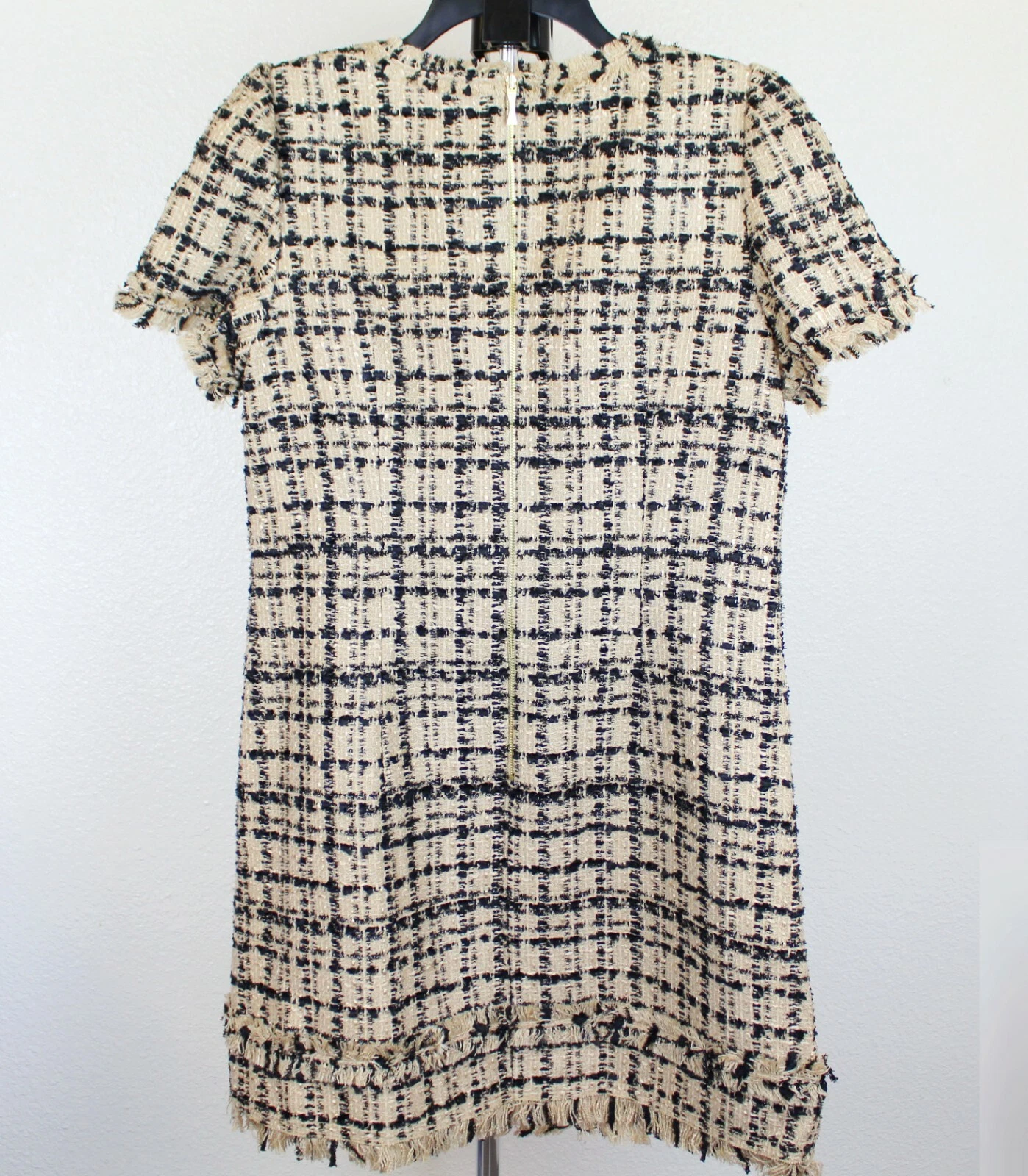 Abito in tweed con tubino scollo gioiello Kate Spade nuovo con etichette arachidi arrosto nero taglia 10