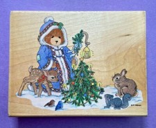 Stampendous Rubber Stamp Olga Peace Joy Love TR001 Woodland Christmas Tree Bear