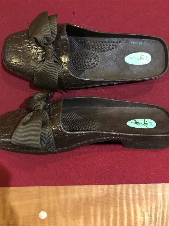 BROWN Flat Sandals Women Sz 8 9 Snake Skin Square Toe Ribbon Bow Slip On Comfort - Изображение 2 из 4