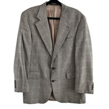 Chaps Ralph Lauren Glen Plaid Beige Sport Coat Blazer Jacket Silk Wool Blend 42R