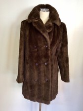Vintage Astraka Dark Brown Faux Fur Coat Size 36” Approx Uk 14