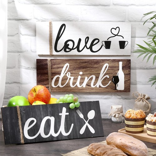 3X Farmhouse Kitchen Wall Decor Eat Sign Rustic Wooden Kitchen Sign Wood Home - Picture 7 of 7