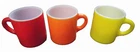 Vtg set Lot 3 Hazel Atlas Orange Red Yellow Peel Texture Painted Milk Glass Mugs