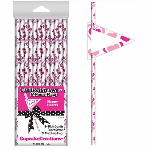 Cupcake Creations Happy hearts Paper Straws With Name Flags - 24 count-image