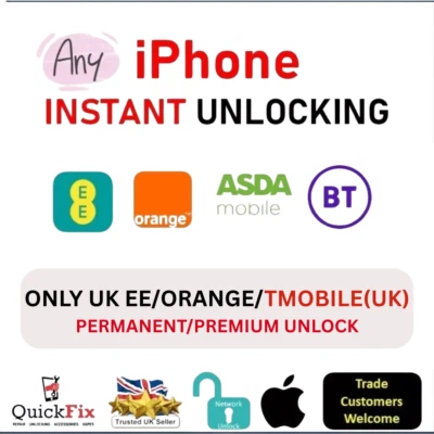 APPLE IPHONE UNLOCK CODE SERVICE ANY IPHONE 8/11/XR/X/XS/12/13/14/15/16 SERIES EE UK