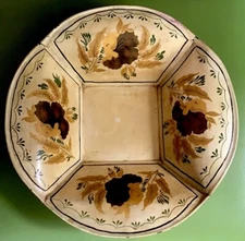 Antique Tin Metal Fruit Basket Toleware HandPainted Floral Yellow Gold Brown Grn