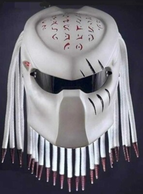 PREDATOR MOTORCYCLE HELMET WHITE CRACK BLOOD ( DOT & ECE CERTIFIED )