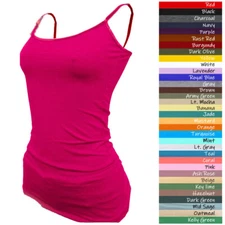 (Bozzolo) Plain Long Tank Top w/Spaghetti Straps Cotton Cami  Junior Size S M L