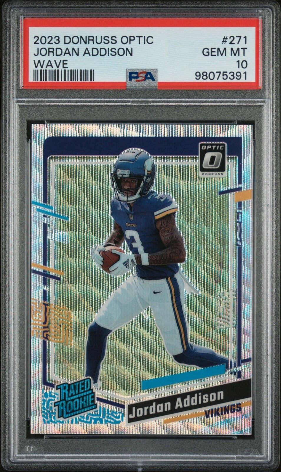 2023 Donruss Optic #271 Jordan Addison Wave Prizm /300 PSA 10 Vikings RC
