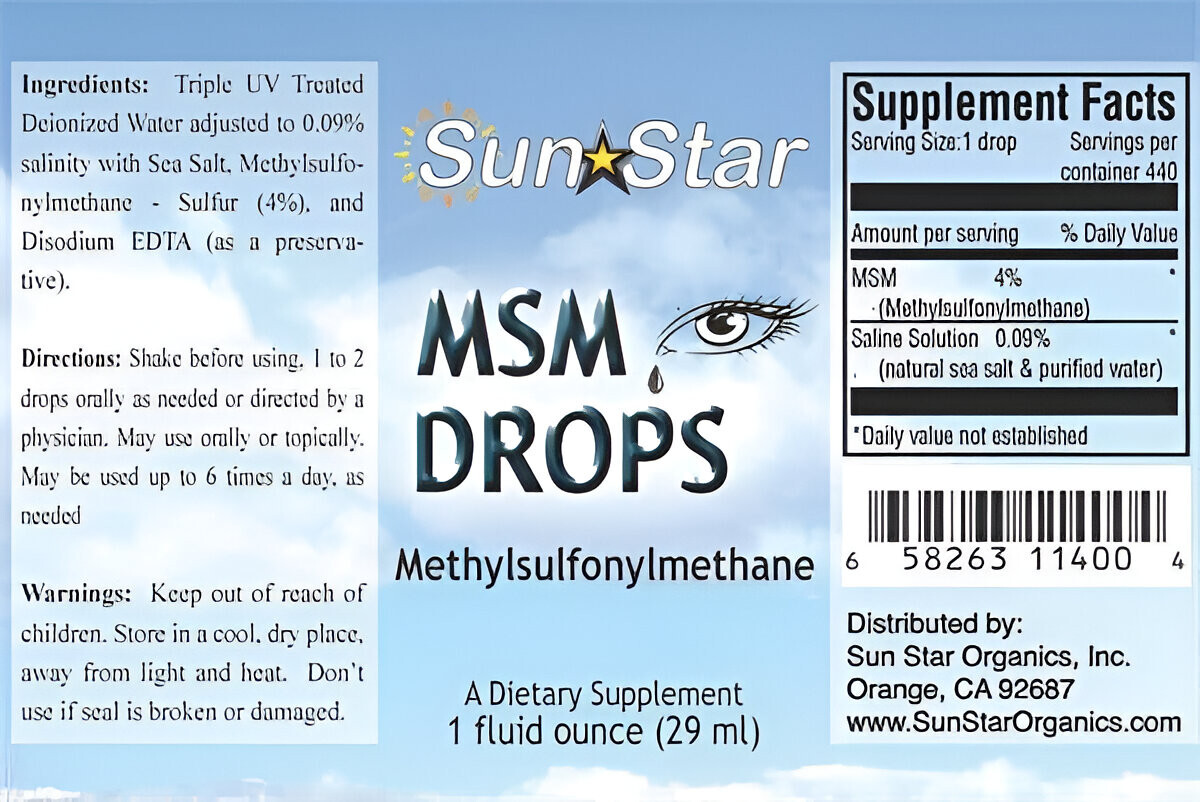 Sun Star Organics MSM Liquid Drops - 1 oz (2 PACK)