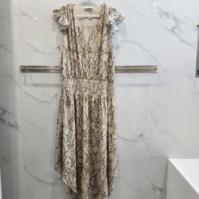 Ramy Brook Reina Snake Print V-Neck Green Drop Waist Dress Size Large | eBay