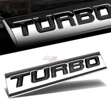 ALUMINUM STICK ON POLISH CHROME BLACK TEXT TURBO  DECAL EMBLEM TRIM BADGE LOGO