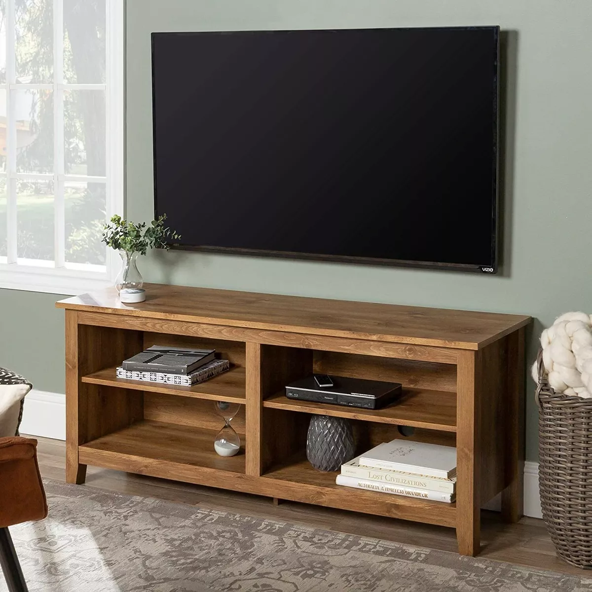 New Walker Edison Wren Classic 4 Cubby TV Stand for TVs up to 65